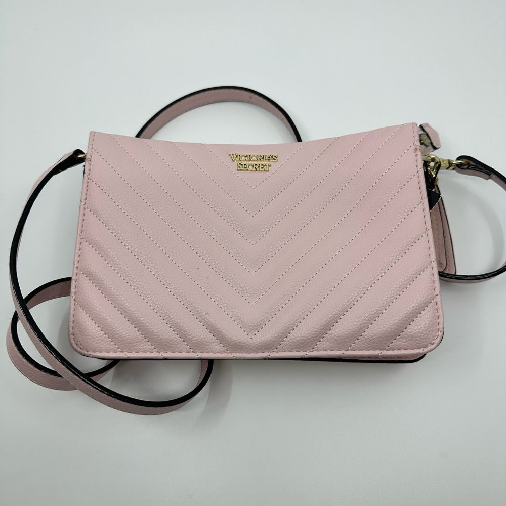 Victoria's Secret Pink Quilted Crossbody Bag with Gold Logo